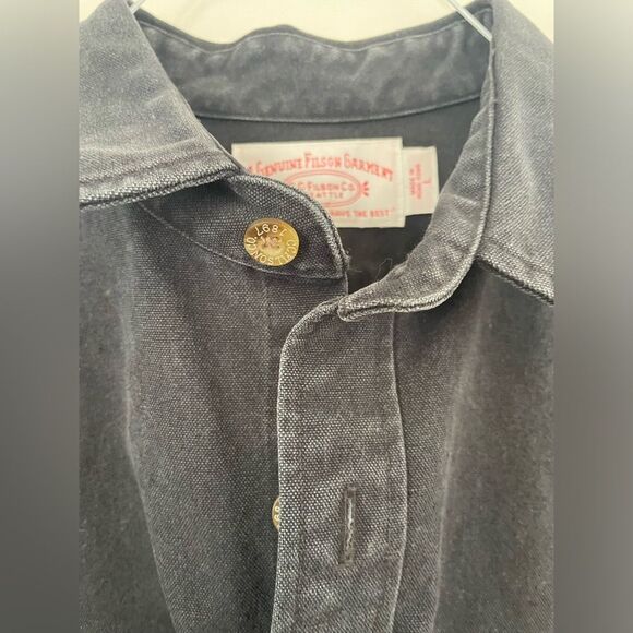 Vintage CC Filson Alaskan Guide Shirt Dark Grey charcoal Twill Mens Sz L - Picture 3 of 13
